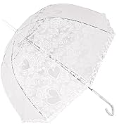 ThreeH Transparent Umbrella Beautiful Rose Pattern and Lace Trim Windproof Clear Bubble Dome with...