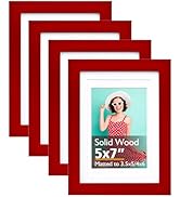 KINLINK 5x7 Picture Frame Red, Solid Wood Frames with Acrylic Plexiglass for 3.5x5/4x6 with Mat o...