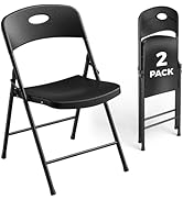 FurniEdge 2 Pack Black Folding Chair, Plastic Portable Stackable Commercial Seats with Steel Fram...