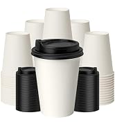 ECOEXTRA 12 oz Coffee Cups with Lids 100 Pack, White Leak-Proof Disposable Coffee Cups for Hot/Co...