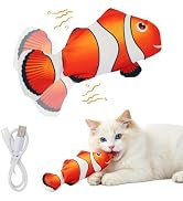 Flopping Fish Cat Toy, Interactive Moving Plush Cat Kicker Toy with Catnip Pocket, USB Rechargeab...