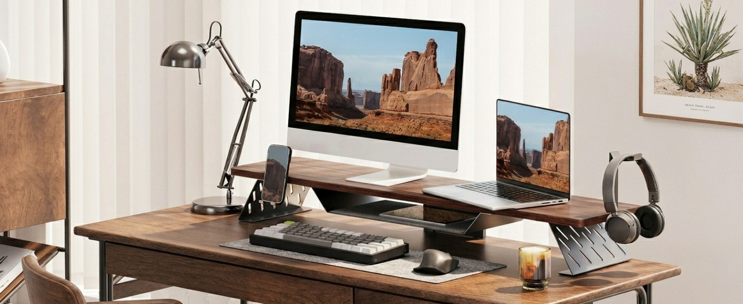 Monitor Shelf with Headphone Stand & Phone Holder