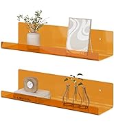 RRG 15 Inch Acrylic Floating Shelves, 2 Pack Kids Floating Bookshelf Wall Mounted Display Shelf f...