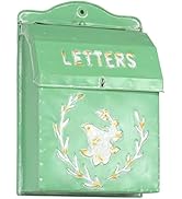 Red Co. 10.5” x 15” Farmhouse Letters Embossed Metal Wall-Mount Mailbox, Distressed Mint Green