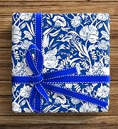 ZINTBIAL Floral Wrapping Paper for Women, Girls - Vintage Gift Wrap With Blue Flowers and Plants ...