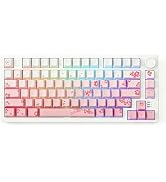 DAREU EK75PRO Sakura Pink Wireless Mechanical Gaming Keyboard,75% Hot Swap Creamy Keyboard with K...
