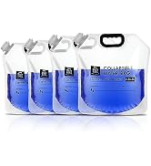 4 Pack Collapsible Water Container Bag 1.3 Gallon/5 Liter, Heavy Duty with Carry Handles, Hikes, ...
