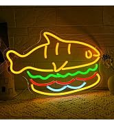 Gyaksjm Shark Burger Neon Sign Orange Shark Neon Light Sign Hamburger Shark Light Up Signs for Ba...