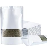 100 Pack Smell Proof Bags, Resealable White Mylar Bags with Matte Window, Foil Pouch Stand Up Sea...