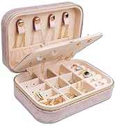 Zotemo Travel Jewelry Box, Plush Velvet Jewelry Organizer Case for Women and Girls, Portable Trav...