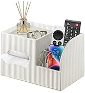Fanousy Modern PU Leather Cube Tissue Box Cover with Storage Tray, Multifunctional Remote Control...