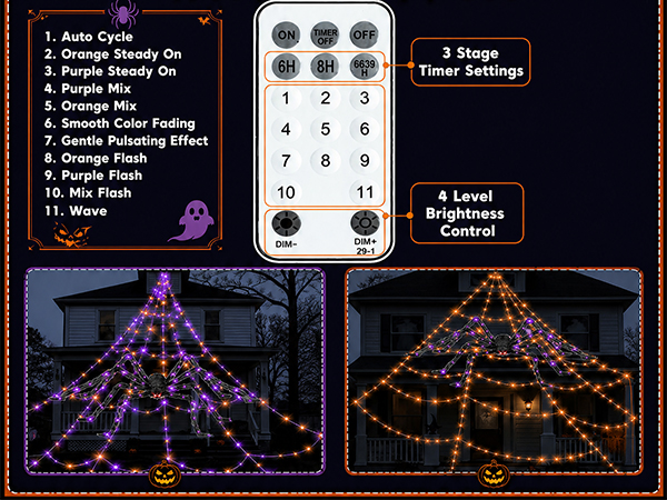 Halloween Decorations Outdoor Spider Web Lights with Glowing Spider