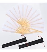 HONSHEN Folding Hand Fan with Bamboo for Women Men (White Bamboo Fan)