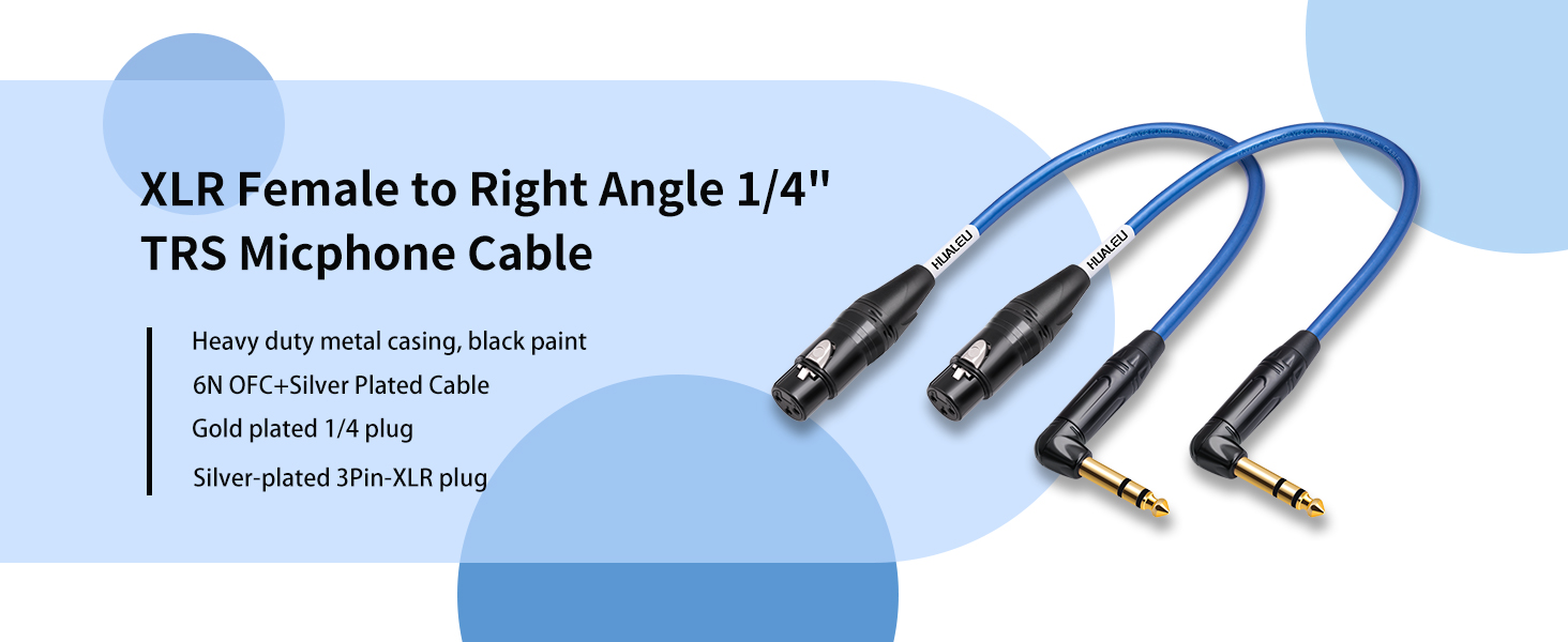 Balanced XLR Female to Right Angle 1/4" TRS Micphone Cable