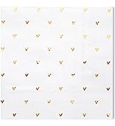 WRAPAHOLIC 50Pcs Valentine's Day Paper Napkins - 3-Ply Glold Foil Heart Disposable Luncheon Napki...