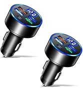 5 Port USB Car Charger(4USB+Type C) Compact Fast Charger Cigarette Lighter Adapter with LED&Volta...