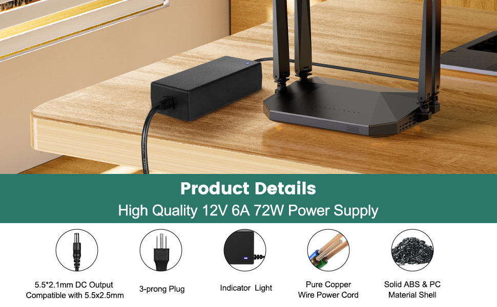 12 volt 6 amp 72w ac/dc adapter