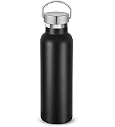 Neihepal Black Stainless Steel Water Bottles,20 Ounce Vacuum Insulated Double Wall Travel Bottle ...