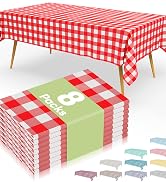 Smiry 8 Packs Gingham Disposable Table Cloth, 54 x 108 Inch Waterproof Plastic Tablecloth, Rectan...