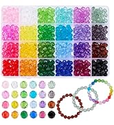 PH PandaHall 600pcs 8mm Faceted Crystal Beads for Bracelets, 24 Colors Acrylic Faceted Rondelle B...