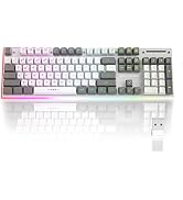 Wireless Gaming Keyboard, Rechargeable RGB LED Backlit Quiet Keyboard with Sidelight & Metal Pane...