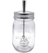 Jarware Mason Jar and Honey Dipper Lid, Set of Glass Regular Mouth 16oz Jar and Stainless Steel H...