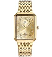 Avaner Men's Square Gold Watches: Stainless Steel Strap Analog Quartz Wristwatch with Calendar Lu...