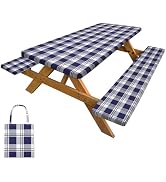 Picnic Table Cover with Bench Covers Camping Tablecloth with Storage Bag Windproof Waterproof Pic...