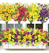 HIAGROW Artificial Flowers for Outdoors 12 Bundles Artificial Petunias Fake Flowers UV Resistant ...