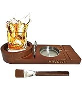 Cigar Ashtray and Whiskey Glass Holder,Wooden Ash Tray with Stainless Steel Cigar Cutter and Ash ...