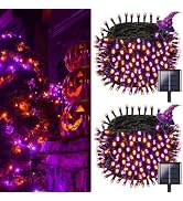 OZS 2PK 144FT 400LED Purple and Orange Solar Halloween Lights, Waterproof 8 Modes Solar Outdoor S...