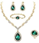 BriLove Womens Africa 18k Gold Plated Jewelry Set Crystal Rhinestones Petals Teardrop Cluster Bib...
