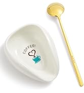 FANGSUN Spoon Rest with Gold Coffee Spoon, Ceramic Spoon Holder for Kitchen Counter, Gifts for Wo...