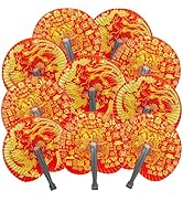 Bestage 10 Pieces Folding Paper Hand Fans Handheld,Chinese New Year Decorations Chinese Dragon Fa...