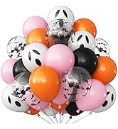 Froova Halloween Balloon Pink Black Orange Balloons with Bat Print Latex Balloons White Ghost Par...