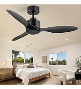 ZYD Ceiling Fans No Light with Remote, 42 Inch Matte Black Low Profile Ceiling Fans Without Light...
