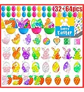 32+64pcs Prefilled Easter Eggs, Easter Pop Purse Fidget Toy Pack, Easter Pop Its,Keychain Pop Toy...