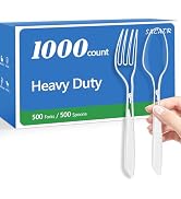 SACATR 1000 Count Plastic Silverware Heavy Duty -500 Forks, 500 Spoons,BPA-Free,Heat Resistant Di...