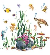 Amaonm Creative Cartoon Removable 3D Under The Sea World Nature Scenery Wall Stickers Ocean Grass...