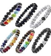 Black Lava Stone 7 Chakra Bracelets 6pcs mix 8mm Yinyang Rock Bead Elastic Natural Stones Gemston...