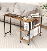 Giantex 360° Free Rotating Sofa Side Table, Mobile L-Shaped Laptop Desk with Sturdy Metal Frame, ...