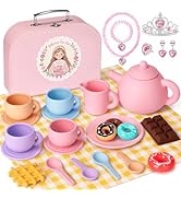iAOVUEBY Silicone Tea Set, Tea Party Set for Little Girls, Kids Pretend Role Play Kitchen Toys, T...