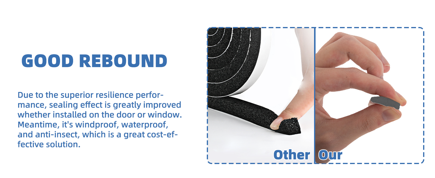 Wedge-Shape Black Foam Window Weather Stripping Door Seal Strip