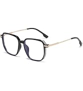 LJCZKA Oversized Square Blue Light Blocking Glasses for Women Men Fashion Metal Frame Eyeglasses ...