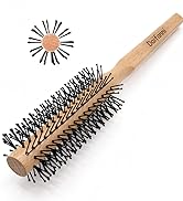 Round Curling Brush for Blow Drying, Wooden Handle Roller Brush with Soft Nylon Bristles, Curling...