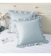 KKJIAF Ruffle Pillow Cases 26x26 Inches, Dusty Blue Square Ruffled Pillow Covers Set of 2, Microf...