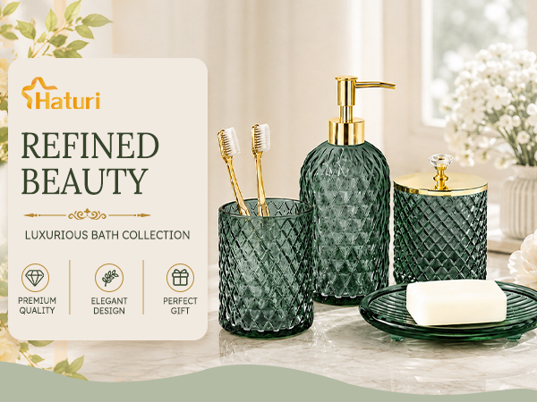 Sage Green Glass Bathroom Accessory Set