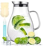 SUSTEAS 2 Liter Glass Pitcher, Water Pitcher with Removable Lid And Wide Handle, Easy Clean Juice...