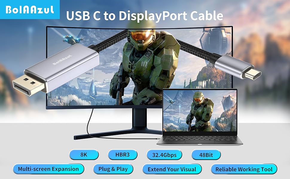 8K USB C to DisplayPort Cable1.4 Cable USB-C to DisplayPort Cable USB C to DP Cable 8K 60Hz