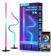 PEYPLAY RGB LED Corner Floor Lamp, Smart Adjustable Shape, Music Sync, 16 Million DIY Colors, Rem...